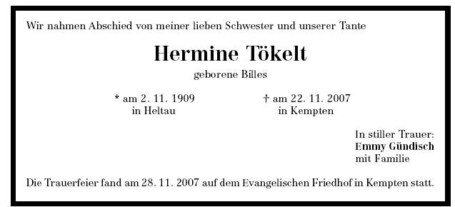 Billes Hermine1909-2007Todesanzeige